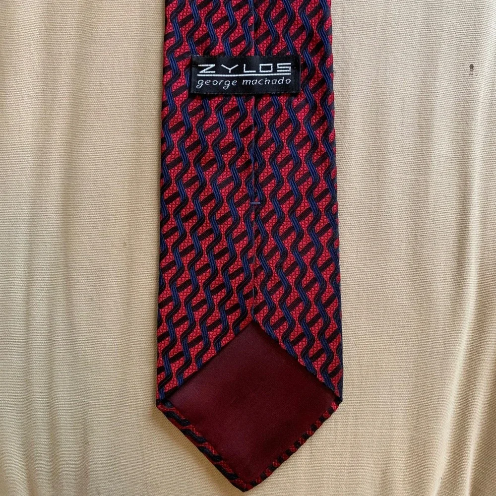 ZYLOSE GEORGE MACHADO Red Navy Blue Geometric 100%‎ Silk Men Neck Tie USA 58